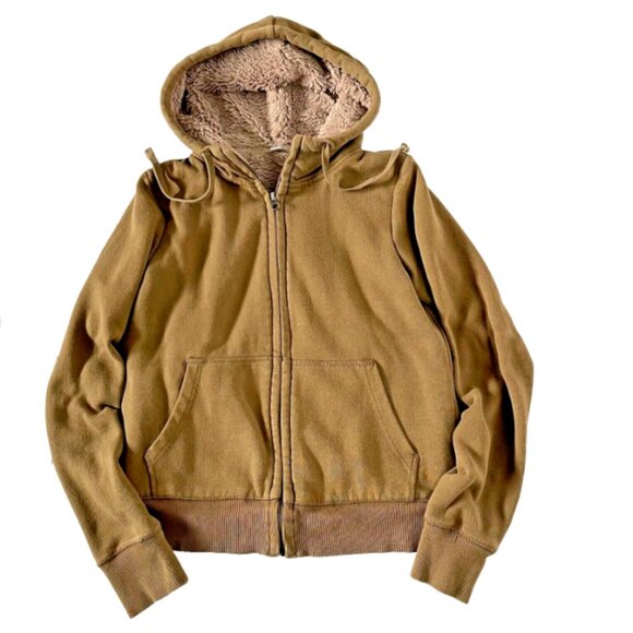 Uniqlo Women’s Light Olive Green Sherpa-Lined Full Zip Hoodie – Size XS - Picture 3 of 7